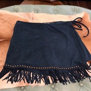 Suede Fringe skort